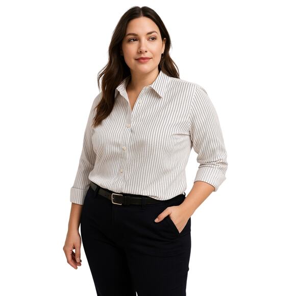 Talbots Woman Wrinkle-Resistant Pinstripe Button-Down Shirt, 16W - Picture 1 of 6